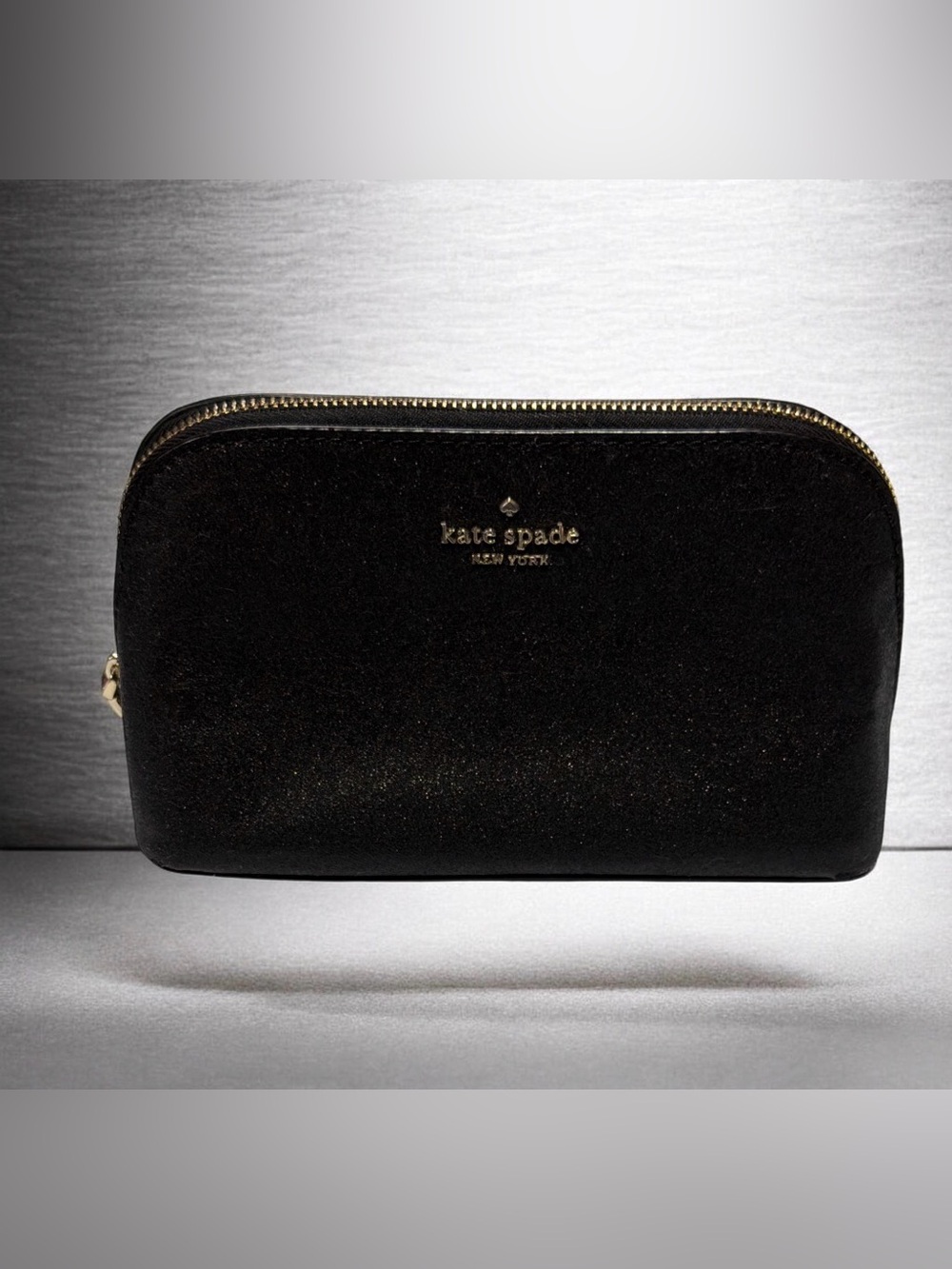 Kate Spade Shimmy Black Glitter Small Cosmetic Case Makeup Pouch EUC